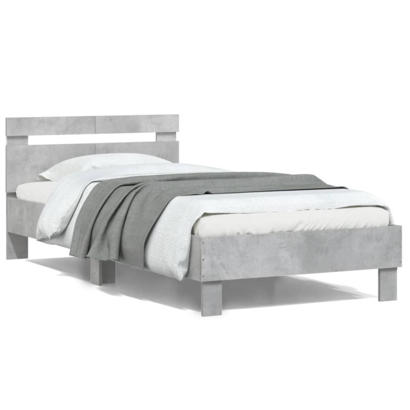 vidaXL Estructura de cama cabecero luces LED gris hormigón 100x200 cm vidaXL Estructura de cama cabecero luces LED gris hormigón 100x200 cm