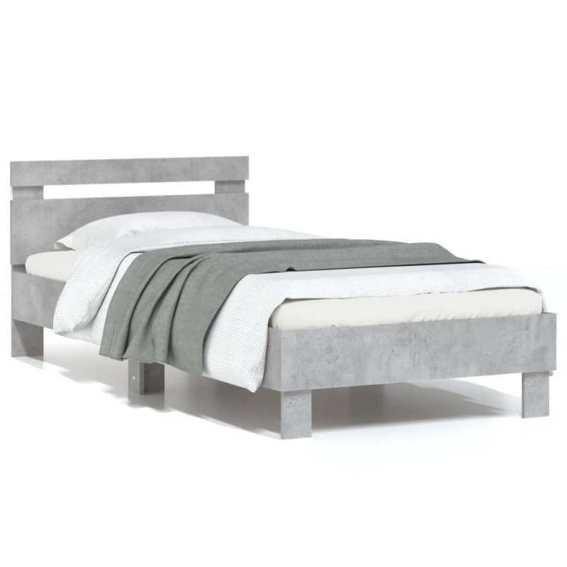 vidaXL Estructura de cama cabecero luces LED gris hormigón 75x190 cm vidaXL Estructura de cama cabecero luces LED gris hormigón 75x190 cm
