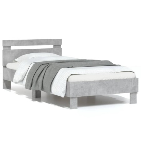 vidaXL Estructura de cama cabecero luces LED gris hormigón 75x190 cm