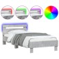 vidaXL Estructura de cama cabecero luces LED gris hormigón 75x190 cm vidaXL Estructura de cama cabecero luces LED gris hormigón 75x190 cm