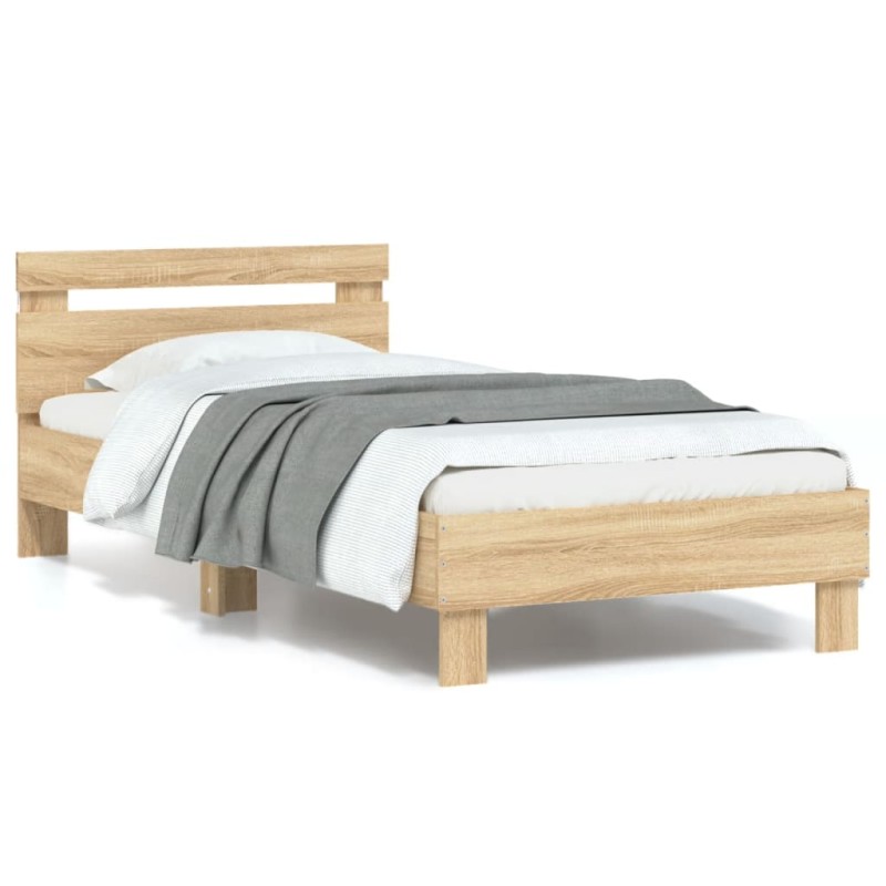 vidaXL Estructura de cama cabecero luces LED roble Sonoma 90x190 cm vidaXL Estructura de cama cabecero luces LED roble Sonoma 90x190 cm