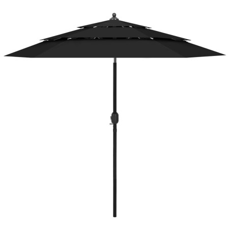 vidaXL Sombrilla de 3 niveles con poste de aluminio negra 2,5 m