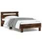 vidaXL Estructura de cama cabecero luces LED roble ahumado 90x190 cm vidaXL Estructura de cama cabecero luces LED roble ahumado 90x190 cm