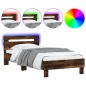 vidaXL Estructura de cama cabecero luces LED roble ahumado 90x190 cm vidaXL Estructura de cama cabecero luces LED roble ahumado 90x190 cm