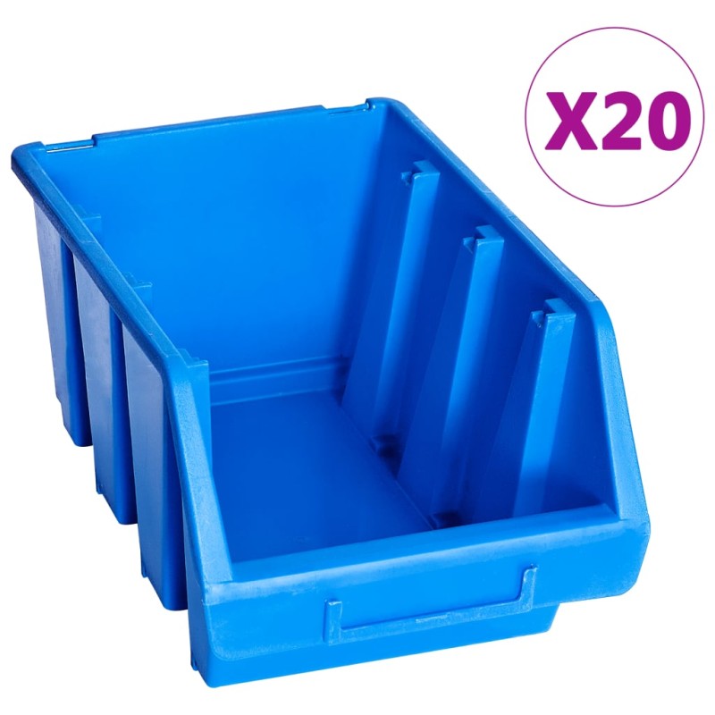 vidaXL Contenedores de almacenaje apilables 20 unidades plástico azul vidaXL Contenedores de almacenaje apilables 20 unidades plástico azul