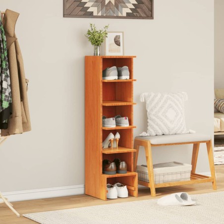 vidaXL Mueble zapatero madera maciza de pino marrón cera 28x30x104 cm