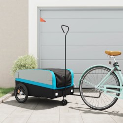 vidaXL Remolque para bicicleta hierro negro y azul 45 kg