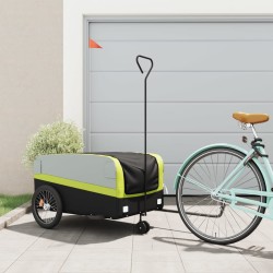 vidaXL Remolque para bicicleta hierro negro y verde 45 kg
