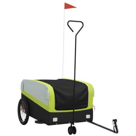 vidaXL Remolque para bicicleta hierro negro y verde 45 kg