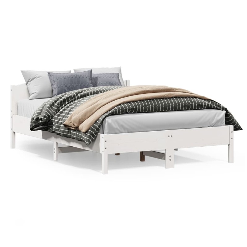 vidaXL Estructura de cama con cabecero madera pino blanco 120x200 cm vidaXL Estructura de cama con cabecero madera pino blanco 120x200 cm