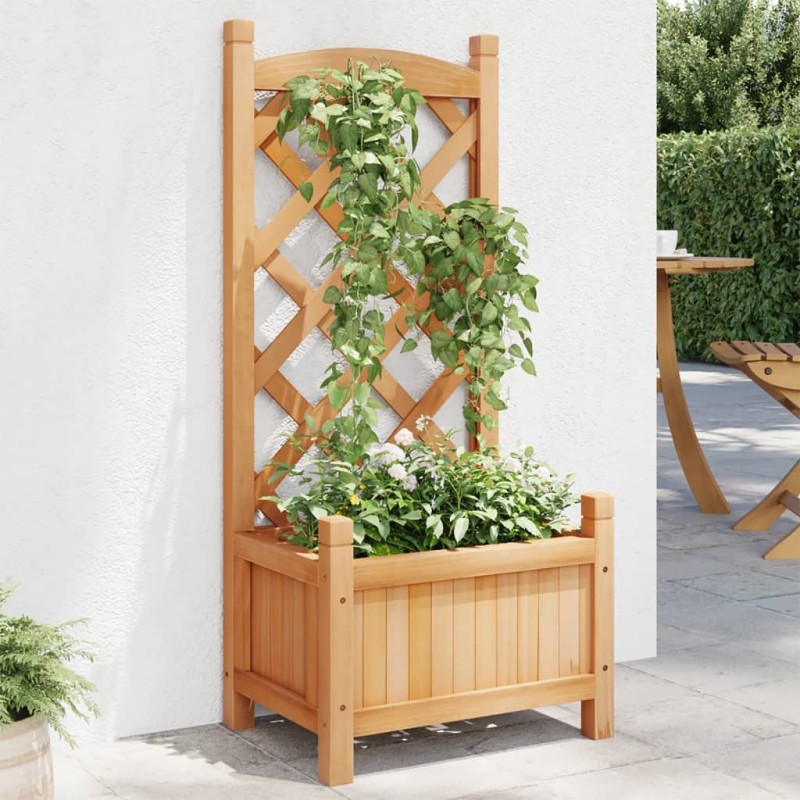 vidaXL Jardinera con enrejado de madera maciza de abeto marrón vidaXL Jardinera con enrejado de madera maciza de abeto marrón