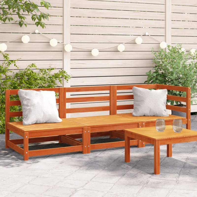 vidaXL Sofá de jardín de 3 plazas madera maciza de pino marrón cera vidaXL Sofá de jardín de 3 plazas madera maciza de pino marrón cera