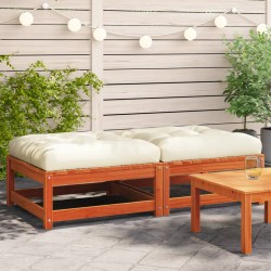 vidaXL Reposapiés jardín cojines 2 uds madera maciza pino marrón cera