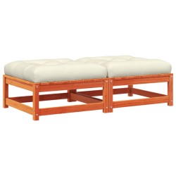 vidaXL Reposapiés jardín cojines 2 uds madera maciza pino marrón cera