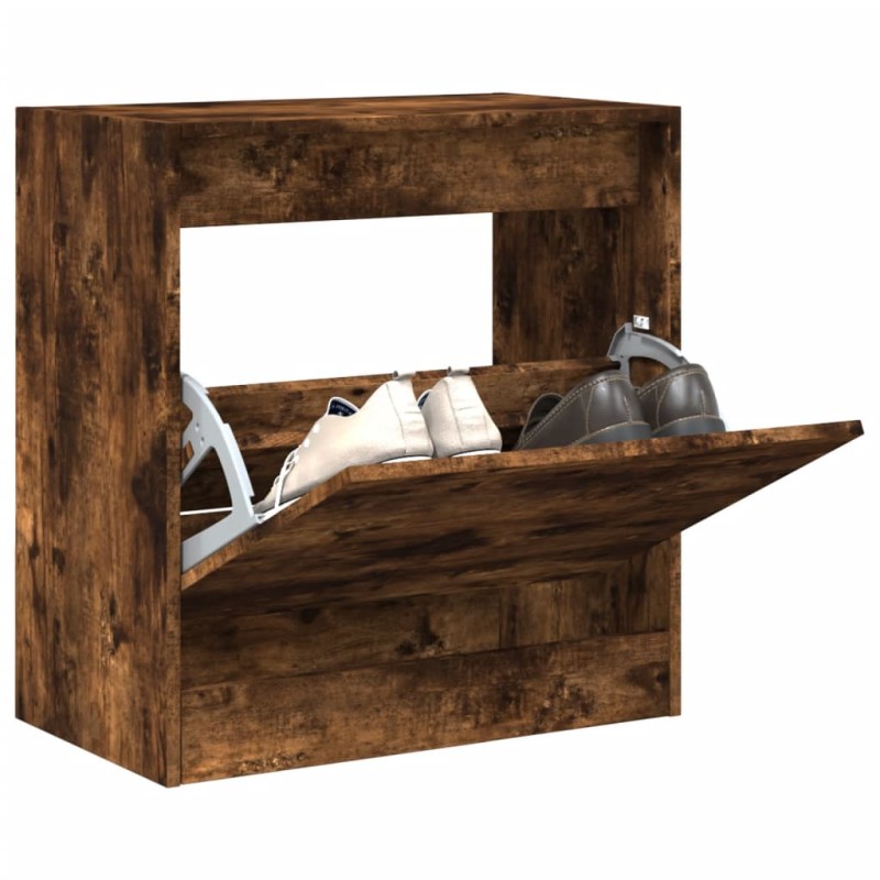 vidaXL Zapatero de madera de ingeniería roble ahumado 60x34x63,5 cm