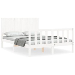 vidaXL Estructura de cama con cabecero madera maciza blanco 140x190 cm