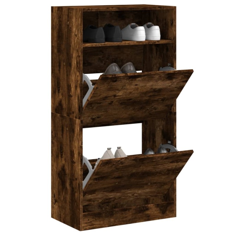 vidaXL Zapatero de madera de ingeniería roble ahumado 60x34x116 cm vidaXL Zapatero de madera de ingeniería roble ahumado 60x34x116 cm