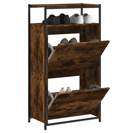 vidaXL Zapatero de madera de ingeniería roble ahumado 60x34x112 cm