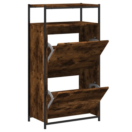 vidaXL Zapatero de madera de ingeniería roble ahumado 60x34x112 cm
