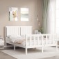 vidaXL Estructura de cama con cabecero madera maciza blanco 140x190 cm vidaXL Estructura de cama con cabecero madera maciza blanco 140x190 cm