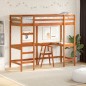 vidaXL Cama alta con escritorio madera maciza pino marrón 80x200 cm vidaXL Cama alta con escritorio madera maciza pino marrón 80x200 cm