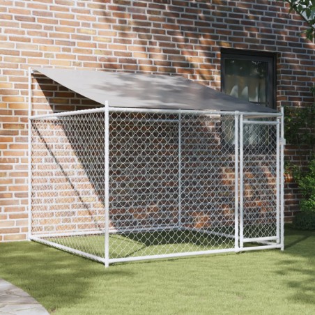 vidaXL Jaula de perros techo y puerta acero galvanizado gris 2x2x2 m