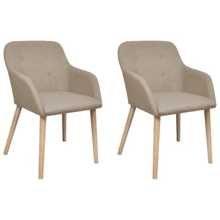 vidaXL Sillas de comedor 2 uds tela beige y madera maciza de roble