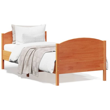 vidaXL Estructura cama con cabecero madera pino marrón cera 90x190 cm