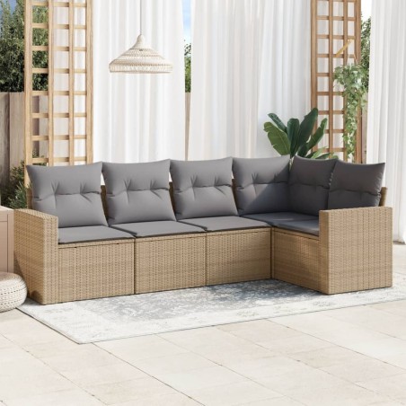 vidaXL Juego de sofás jardín con cojines 5 pzas ratán sintético beige