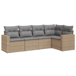 vidaXL Juego de sofás jardín con cojines 5 pzas ratán sintético beige