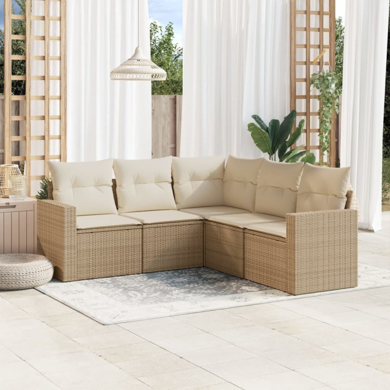 vidaXL Juego de sofás jardín con cojines 5 pzas ratán sintético beige vidaXL Juego de sofás jardín con cojines 5 pzas ratán sintético beige