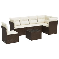 vidaXL Set de comedor de jardín 7 pzas y cojines ratán sintético negro