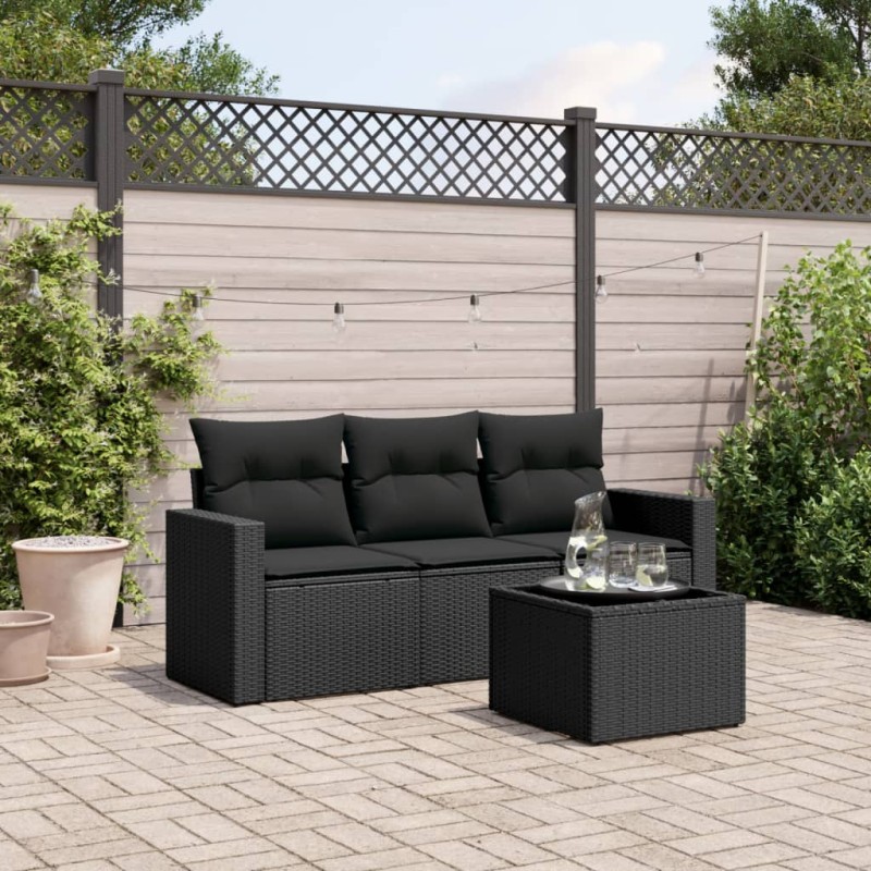 vidaXL Juego de sofás jardín 4 pzas con cojines ratán sintético negro vidaXL Juego de sofás jardín 4 pzas con cojines ratán sintético negro