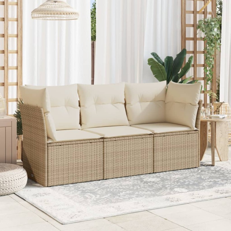 vidaXL Juego de sofás de jardín con cojines beige 3 pzas ratán PE vidaXL Juego de sofás de jardín con cojines beige 3 pzas ratán PE