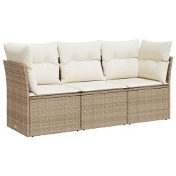 vidaXL Juego de sofás de jardín con cojines beige 3 pzas ratán PE
