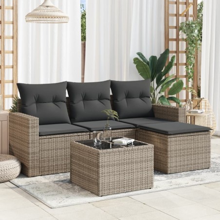 vidaXL Juego de sofás jardín con cojines 5 pzas ratán sintético gris