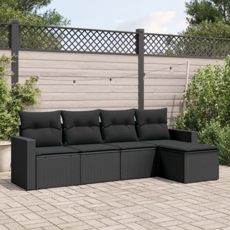vidaXL Set de muebles de jardín 5 pzas y cojines ratán sintético negro