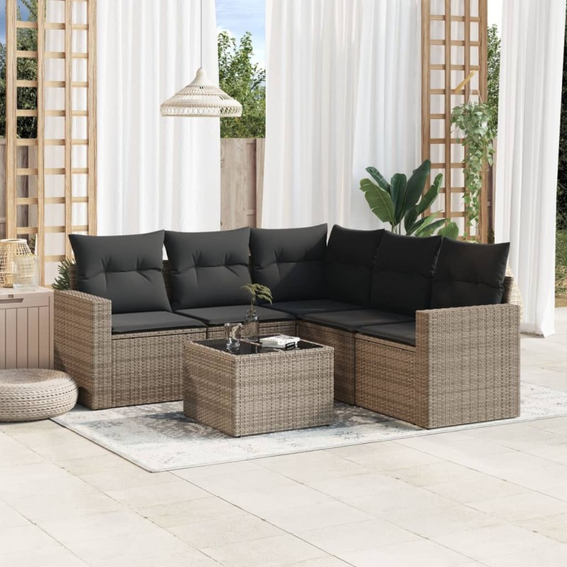 vidaXL Set de muebles de jardín 6 pzas y cojines ratán sintético gris