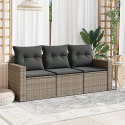 vidaXL Set de sofá de jardín 3 pzas y cojines ratán sintético gris