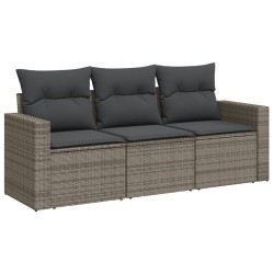 vidaXL Set de sofá de jardín 3 pzas y cojines ratán sintético gris