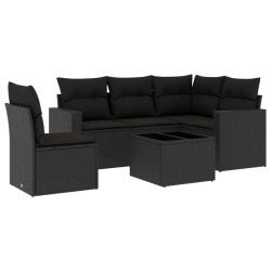 vidaXL Set de sofás de jardín 6 piezas y cojines ratán sintético negro