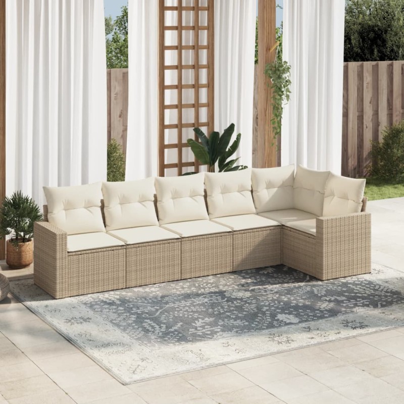vidaXL Juego de sofás jardín con cojines 6 pzas ratán sintético beige vidaXL Juego de sofás jardín con cojines 6 pzas ratán sintético beige