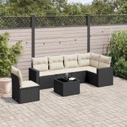 vidaXL Set de comedor de jardín 7 pzas y cojines ratán sintético negro