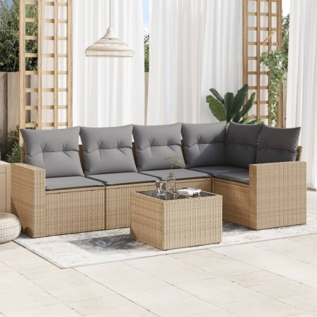 vidaXL Juego de sofás jardín con cojines 6 pzas ratán sintético beige