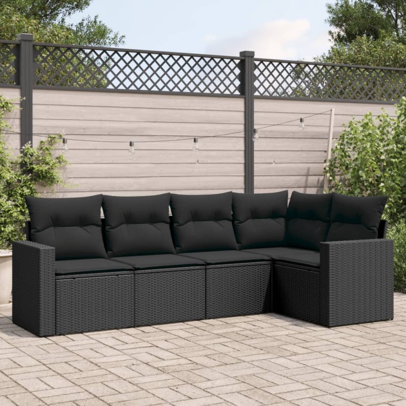 vidaXL Set de muebles de jardín 5 pzas y cojines ratán sintético negro