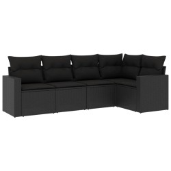 vidaXL Set de muebles de jardín 5 pzas y cojines ratán sintético negro