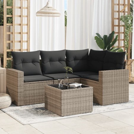 vidaXL Juego de sofás jardín con cojines 5 pzas ratán sintético gris