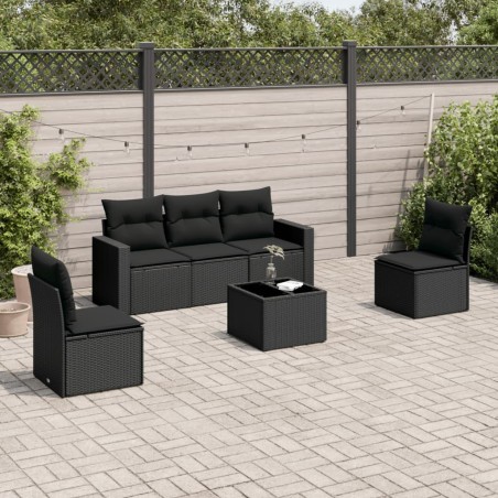 vidaXL Set de sofás de jardín 6 piezas y cojines ratán sintético negro