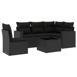 vidaXL Set de sofás de jardín 6 piezas y cojines ratán sintético negro