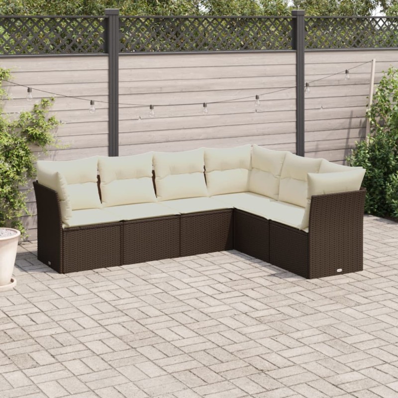 vidaXL Set sofás de jardín 6 piezas y cojines ratán sintético marrón vidaXL Set sofás de jardín 6 piezas y cojines ratán sintético marrón